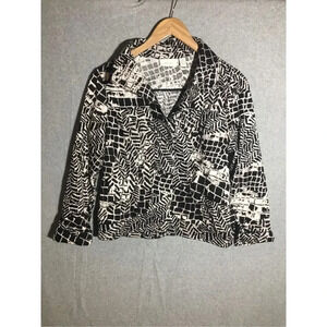 Womens Chico’s Blazer Jacket Animal Print Black White Career Work Office